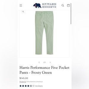 Onward Reserve-Harris Performance Five Pocket Pants - Frosty Green-34x34